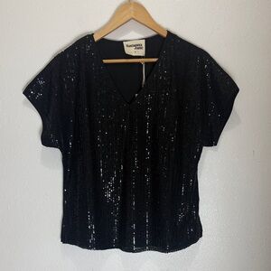 Savanna Jane Black Sequin Blouse, Size S